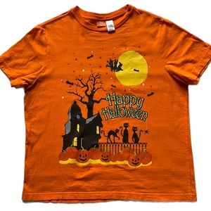 Retro Happy Halloween Spooky Haunted House Black Cat Tee Shirt